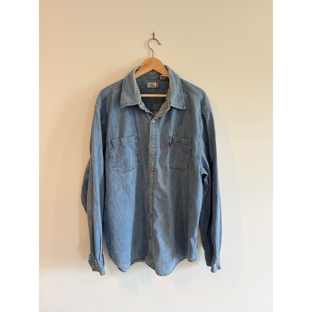 Vintage Levis Jeans Denim Button Down Shirt Mens XXL Light Wash Long Sleeve